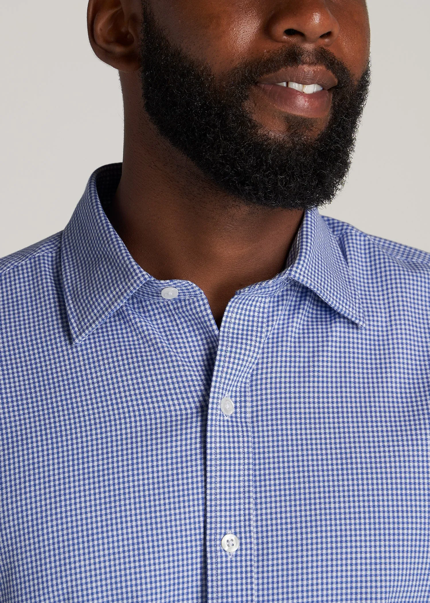 Oskar Button-Up Dress Shirt for Tall Men in Cobalt Mini Check