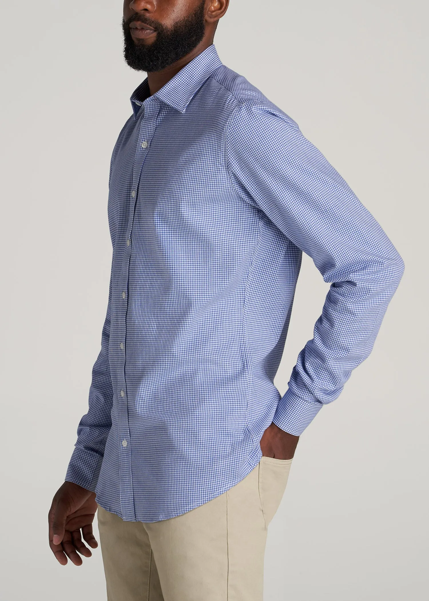 Oskar Button-Up Dress Shirt for Tall Men in Cobalt Mini Check