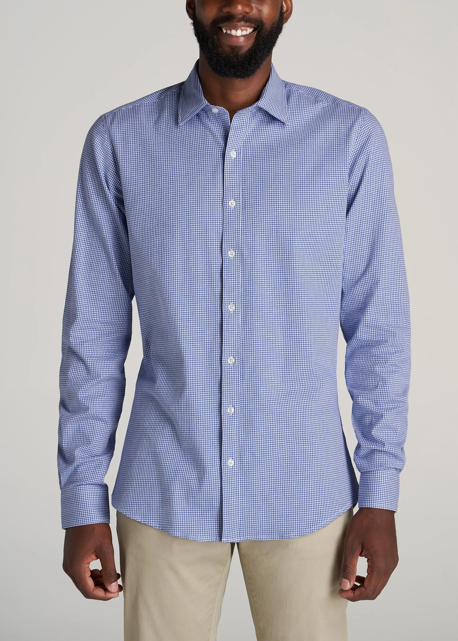 Oskar Button-Up Dress Shirt for Tall Men in Cobalt Mini Check