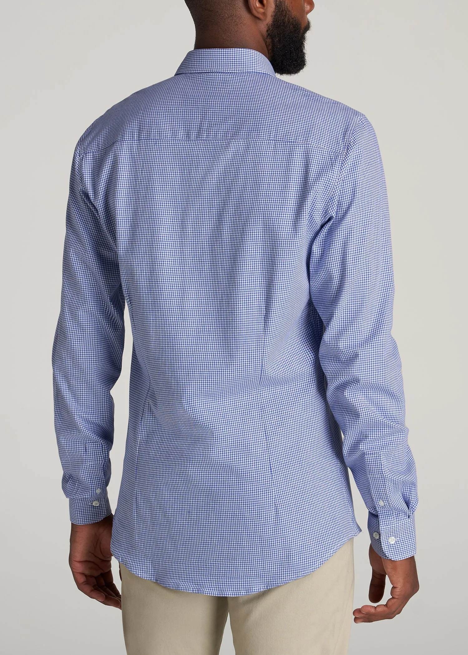 Oskar Button-Up Dress Shirt for Tall Men in Cobalt Mini Check