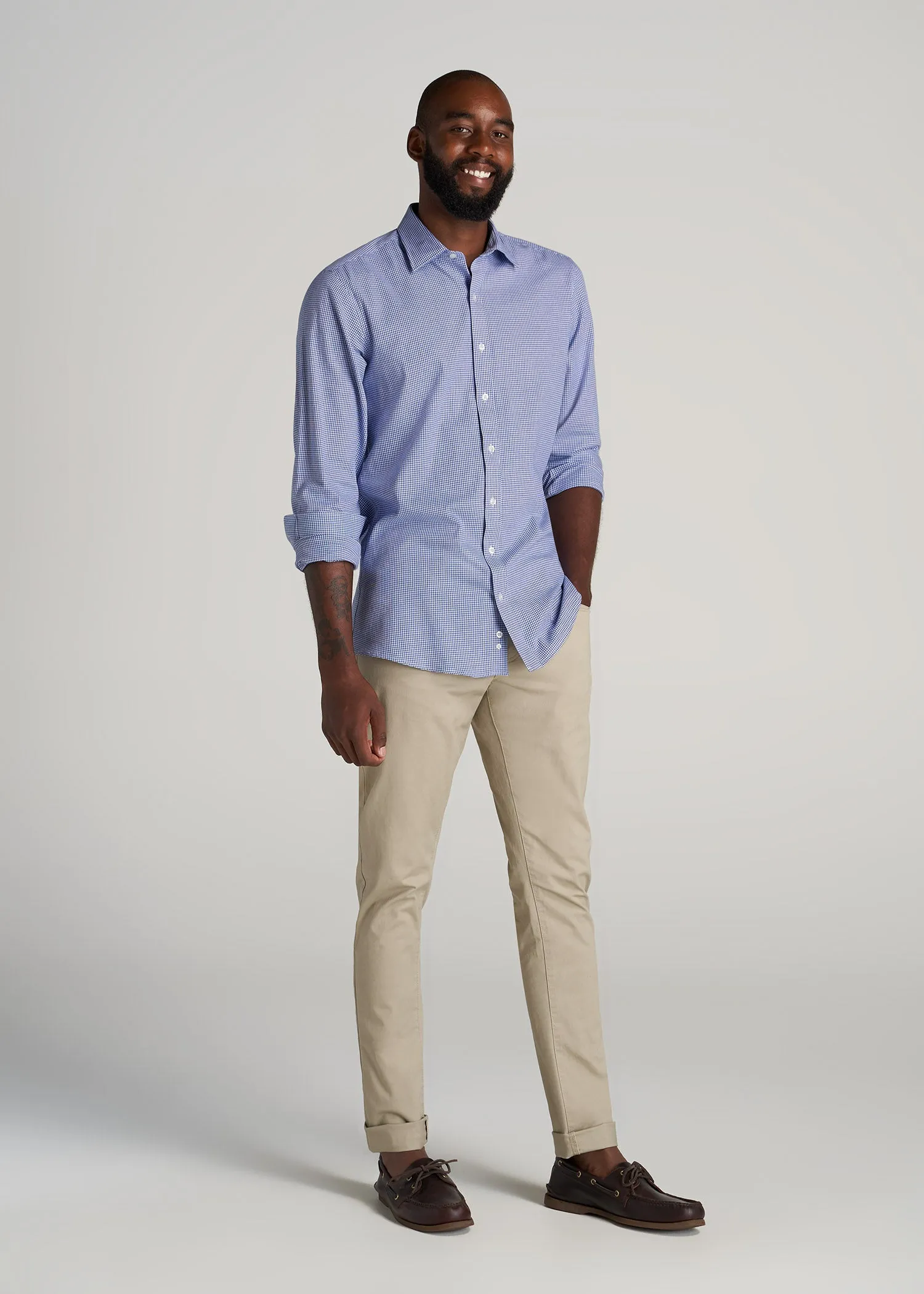 Oskar Button-Up Dress Shirt for Tall Men in Cobalt Mini Check