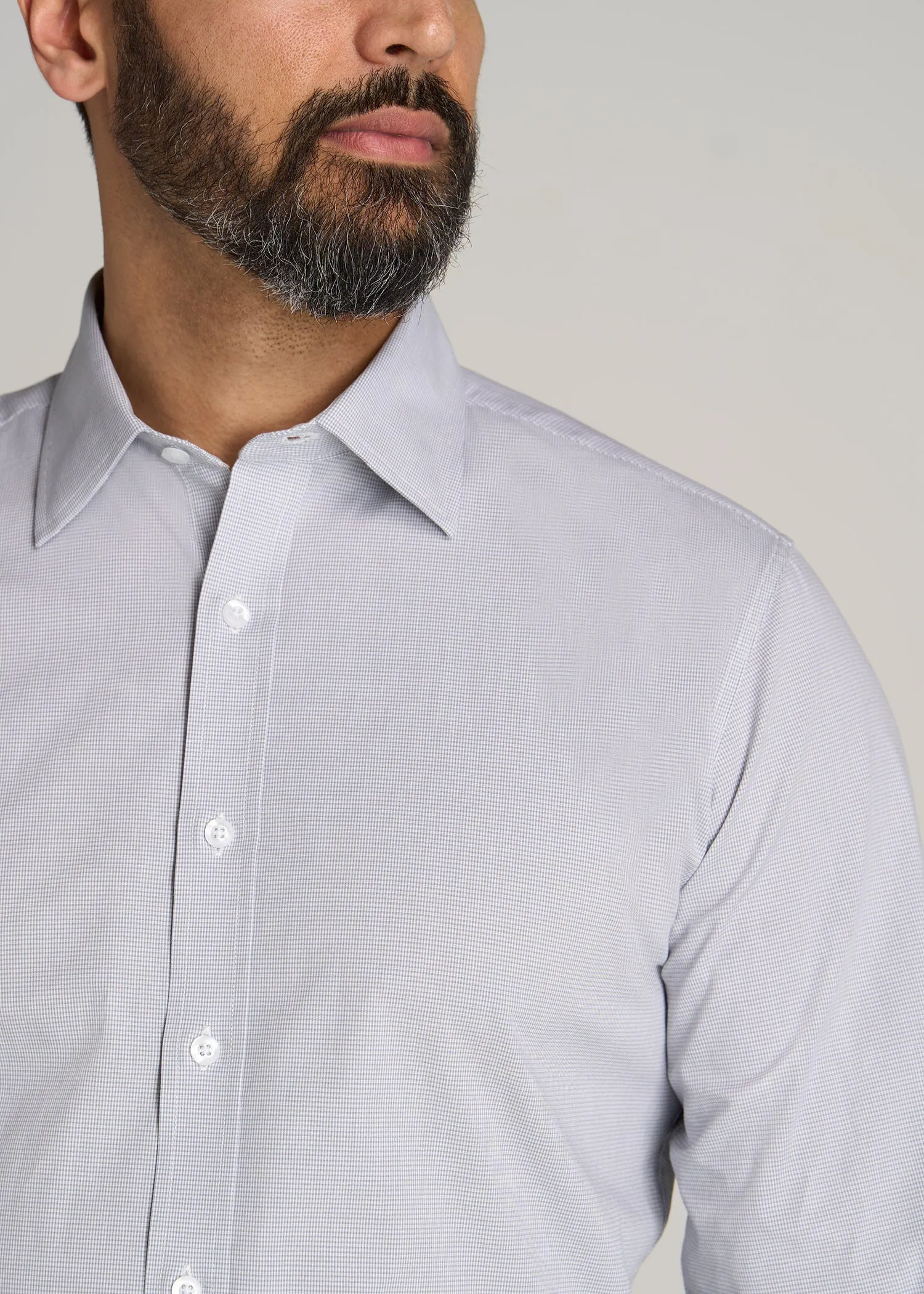 Oskar Button-Up Dress Shirt for Tall Men in Grey & White Gingham