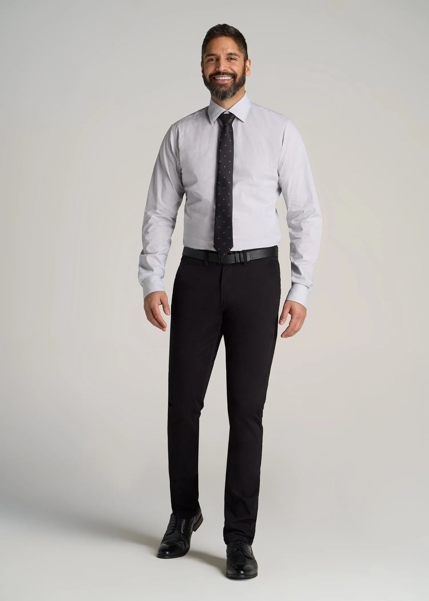 Oskar Button-Up Dress Shirt for Tall Men in Grey & White Gingham