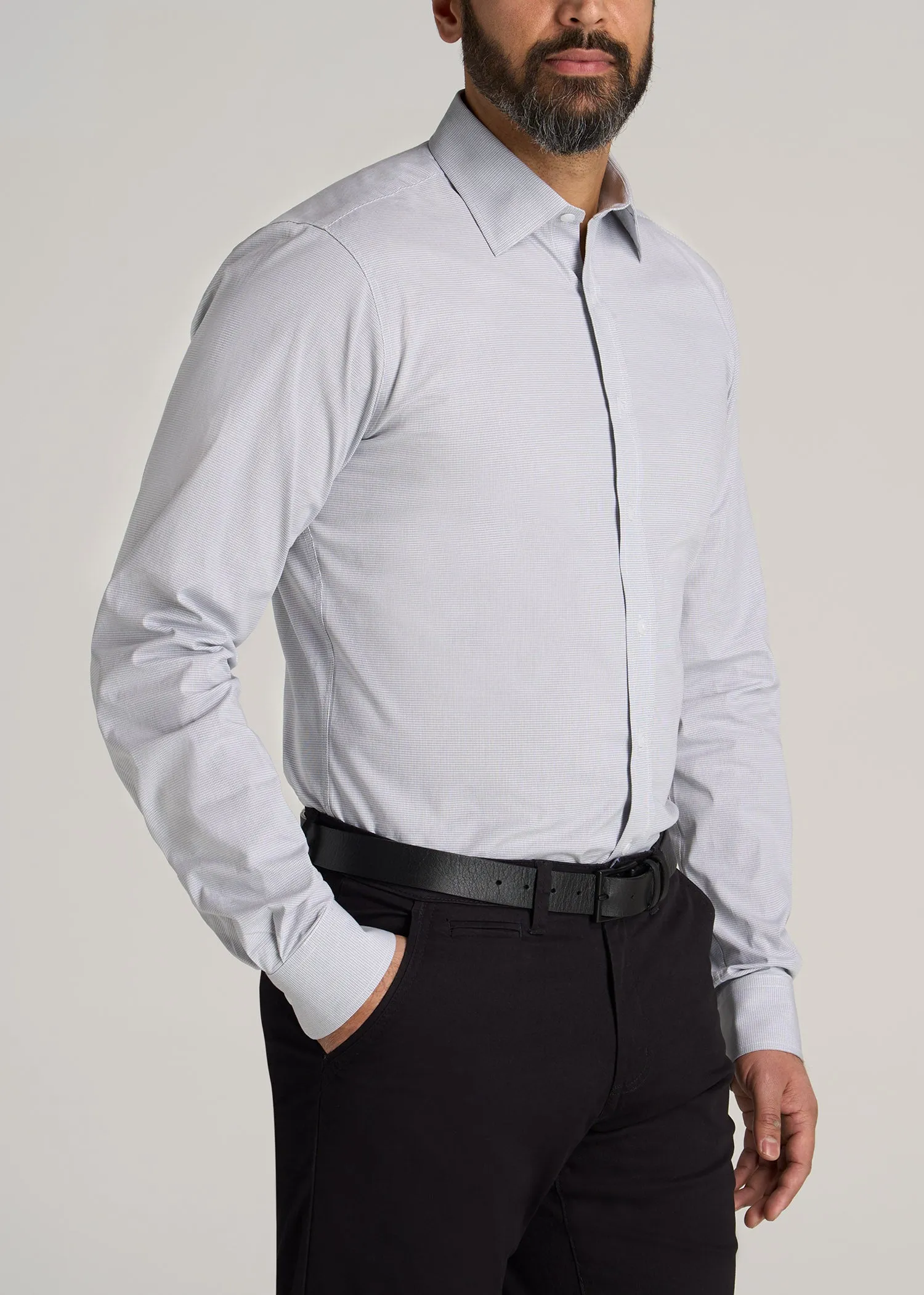 Oskar Button-Up Dress Shirt for Tall Men in Grey & White Gingham
