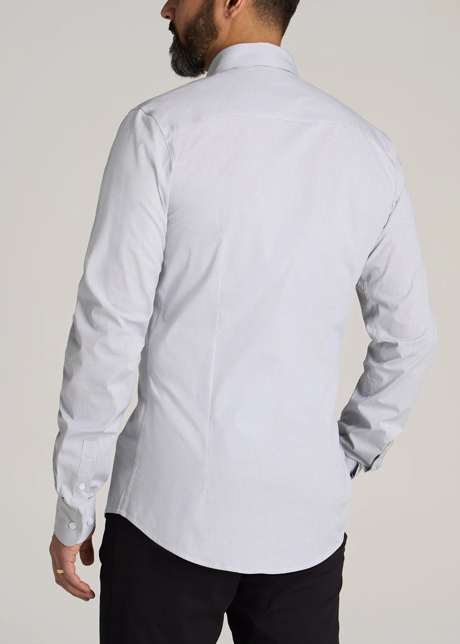 Oskar Button-Up Dress Shirt for Tall Men in Grey & White Gingham