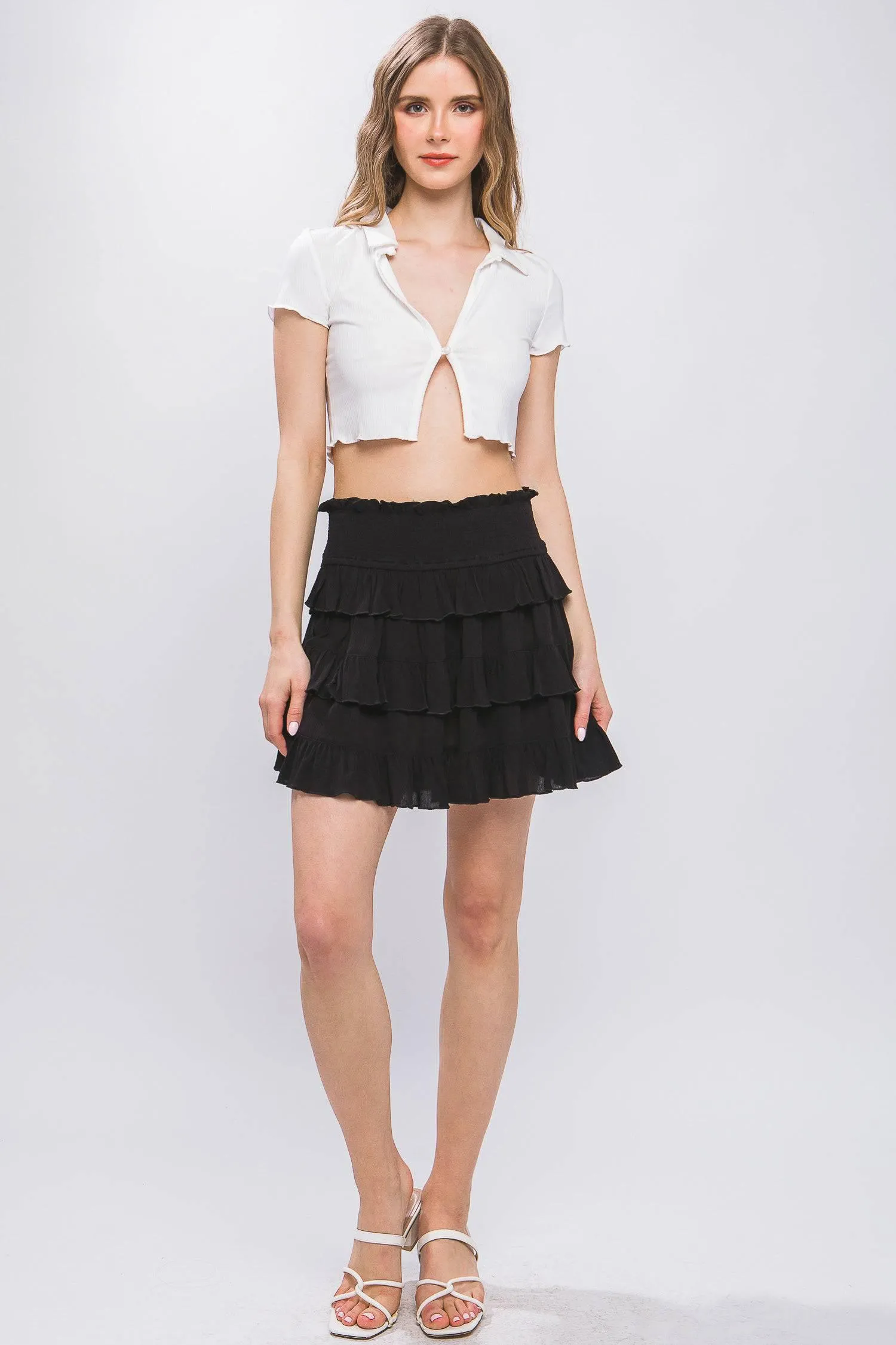 Radiant Ruffle Flirty Boho Tiered Layered  Skyler Skirt