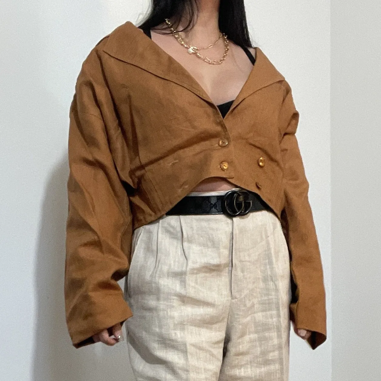 Rae Linen Double Breasted Cropped Structure Jacket