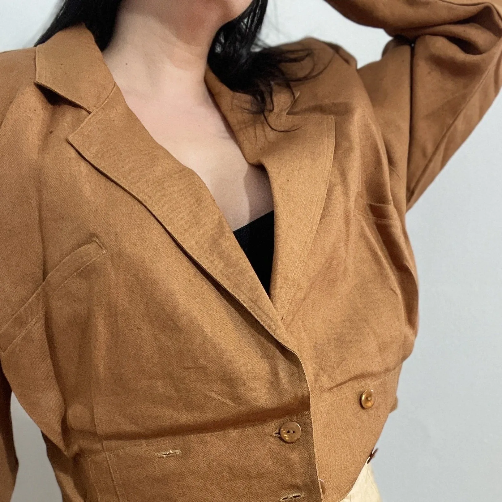 Rae Linen Double Breasted Cropped Structure Jacket