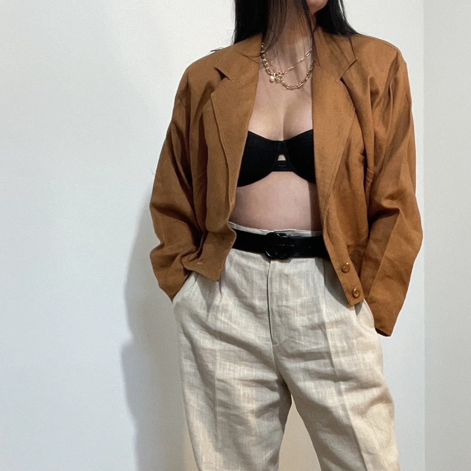 Rae Linen Double Breasted Cropped Structure Jacket