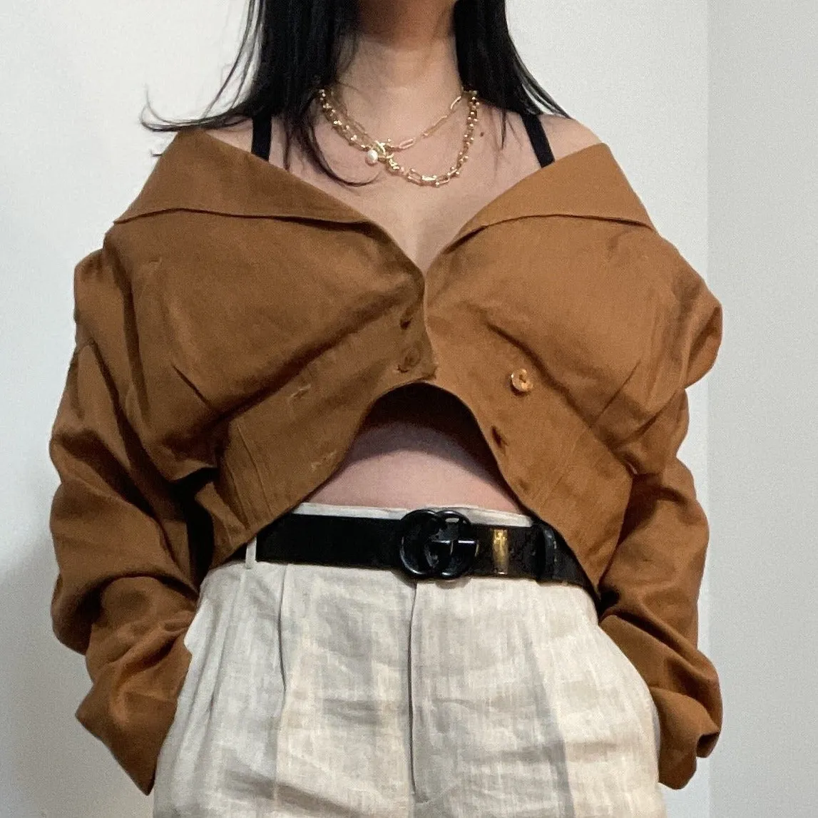 Rae Linen Double Breasted Cropped Structure Jacket