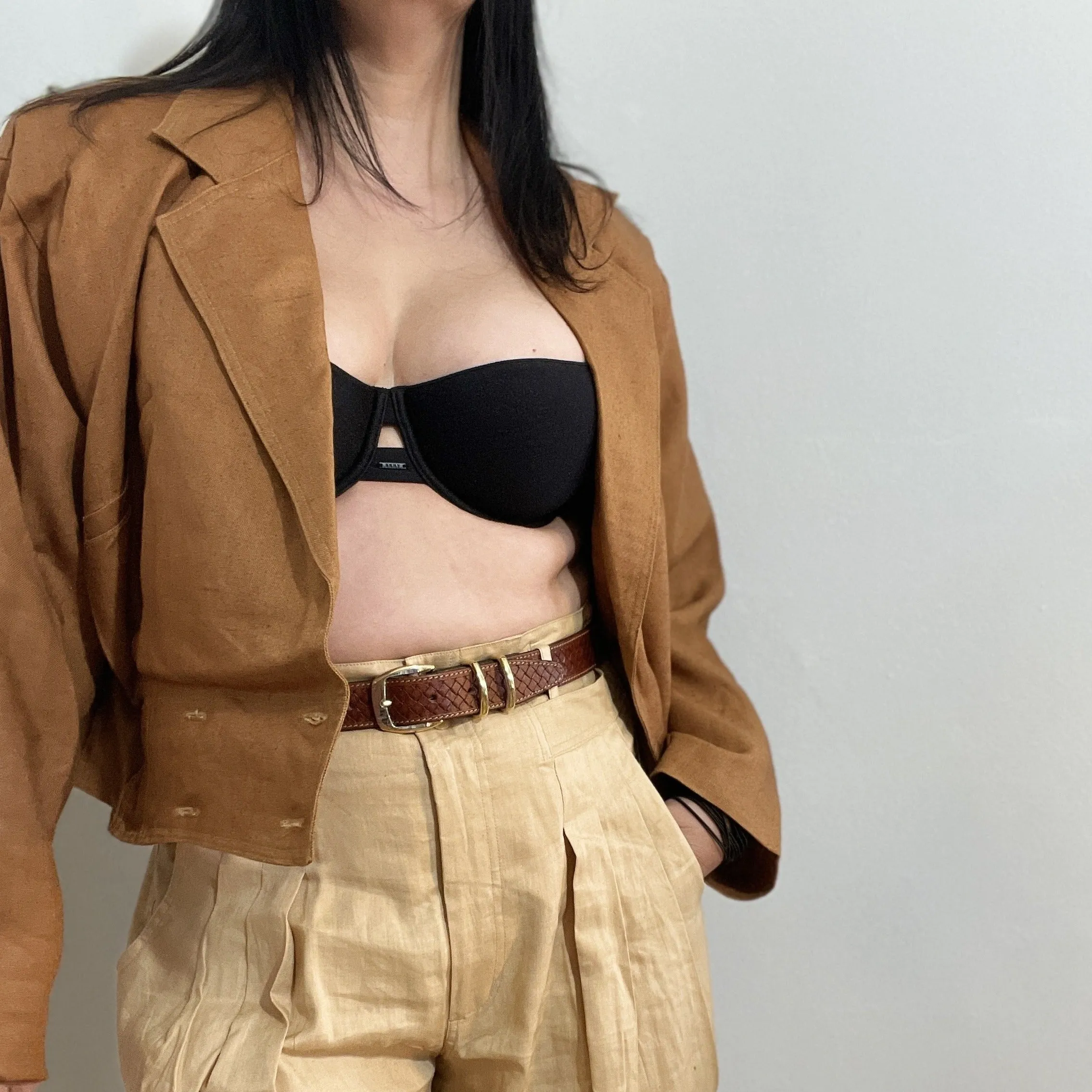 Rae Linen Double Breasted Cropped Structure Jacket