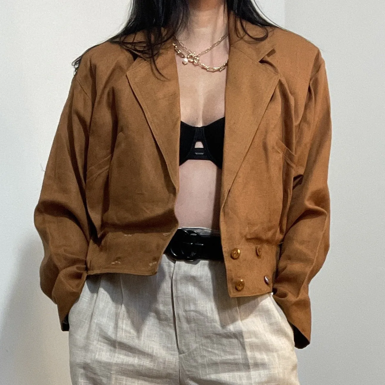 Rae Linen Double Breasted Cropped Structure Jacket