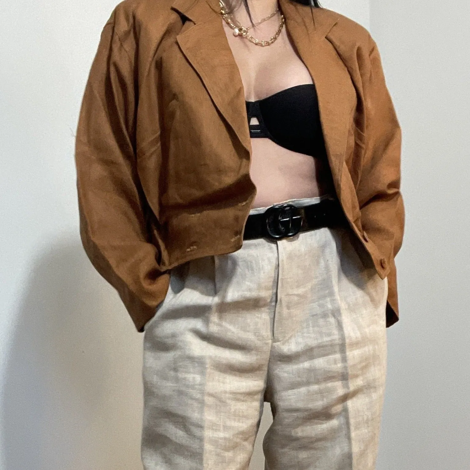 Rae Linen Double Breasted Cropped Structure Jacket