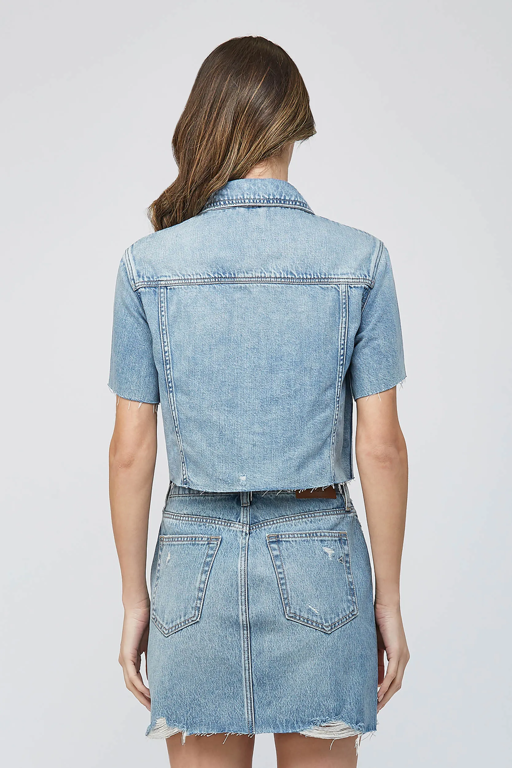 [REBEL] Light Wash Short Sleeve Cropped Jacket
