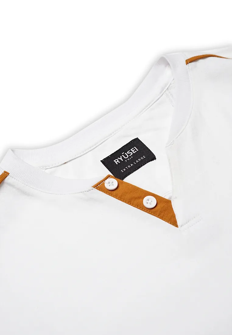 Ryusei Kaos Pria Kamazaki Button White