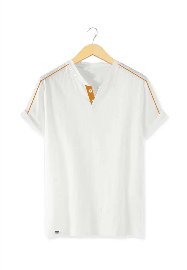 Ryusei Kaos Pria Kamazaki Button White