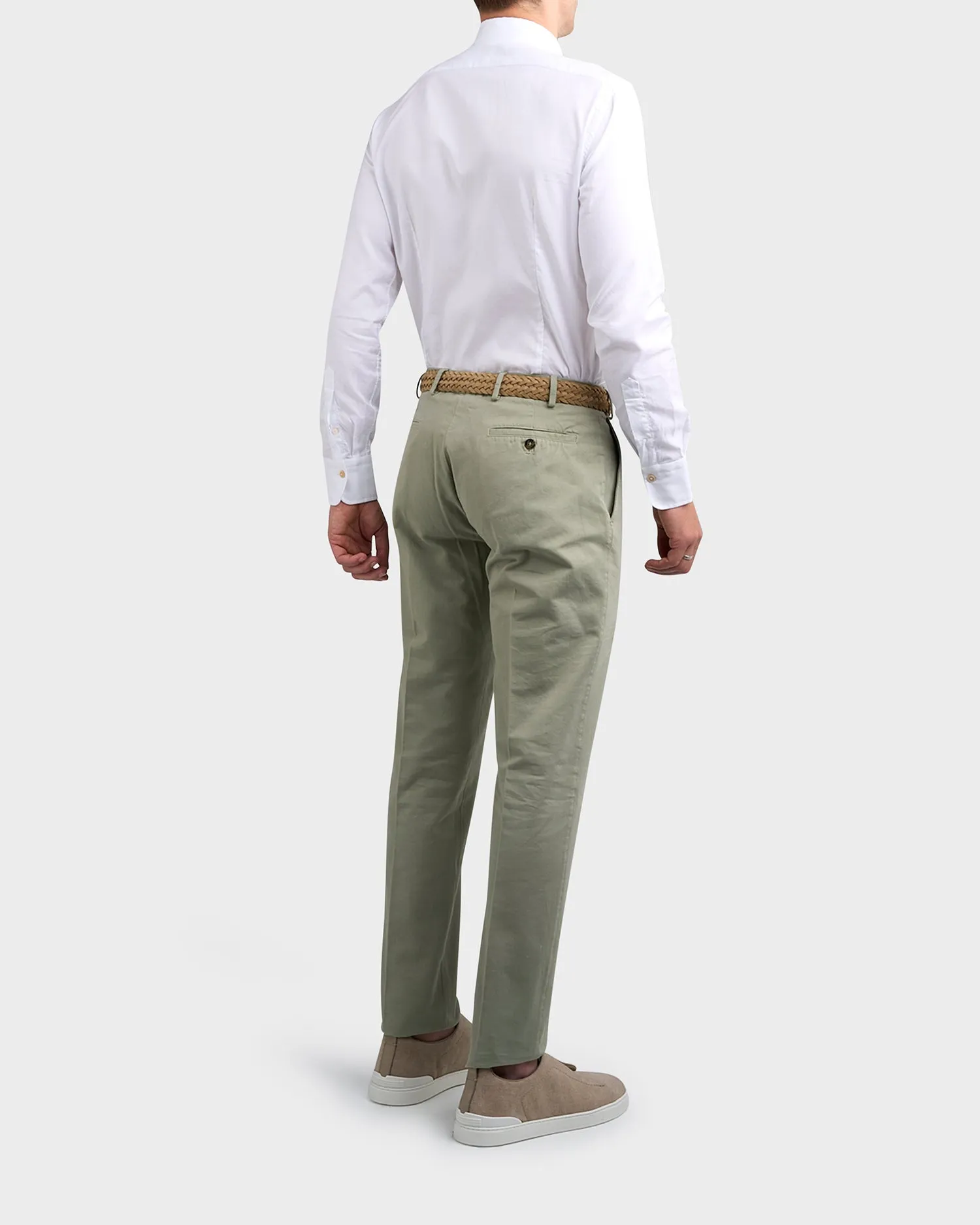 Sage Green Cotton Twill Tailored Cut Chinos