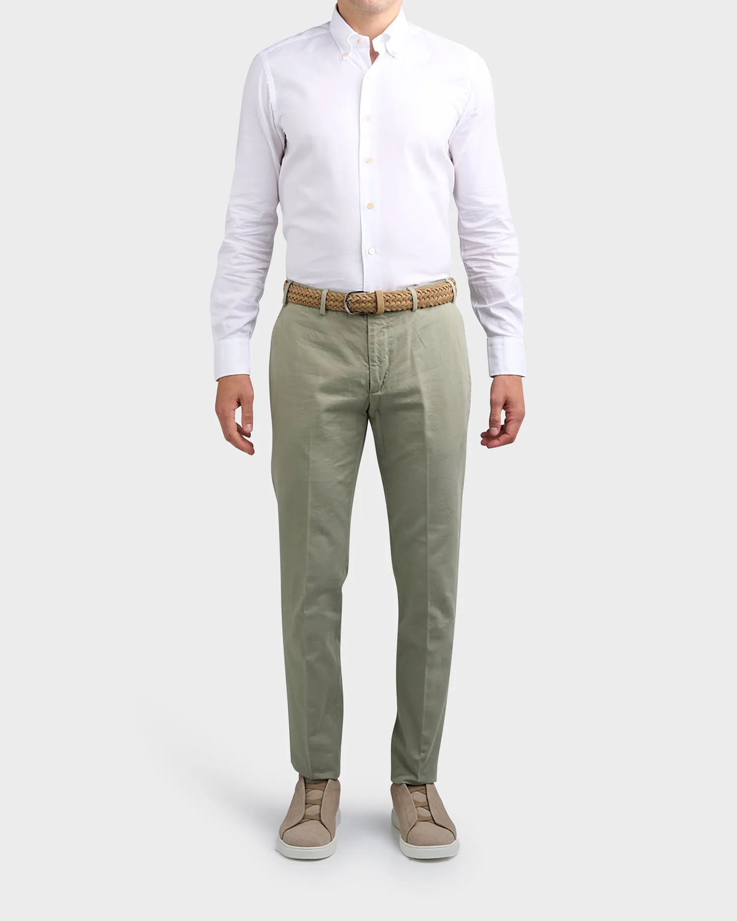 Sage Green Cotton Twill Tailored Cut Chinos