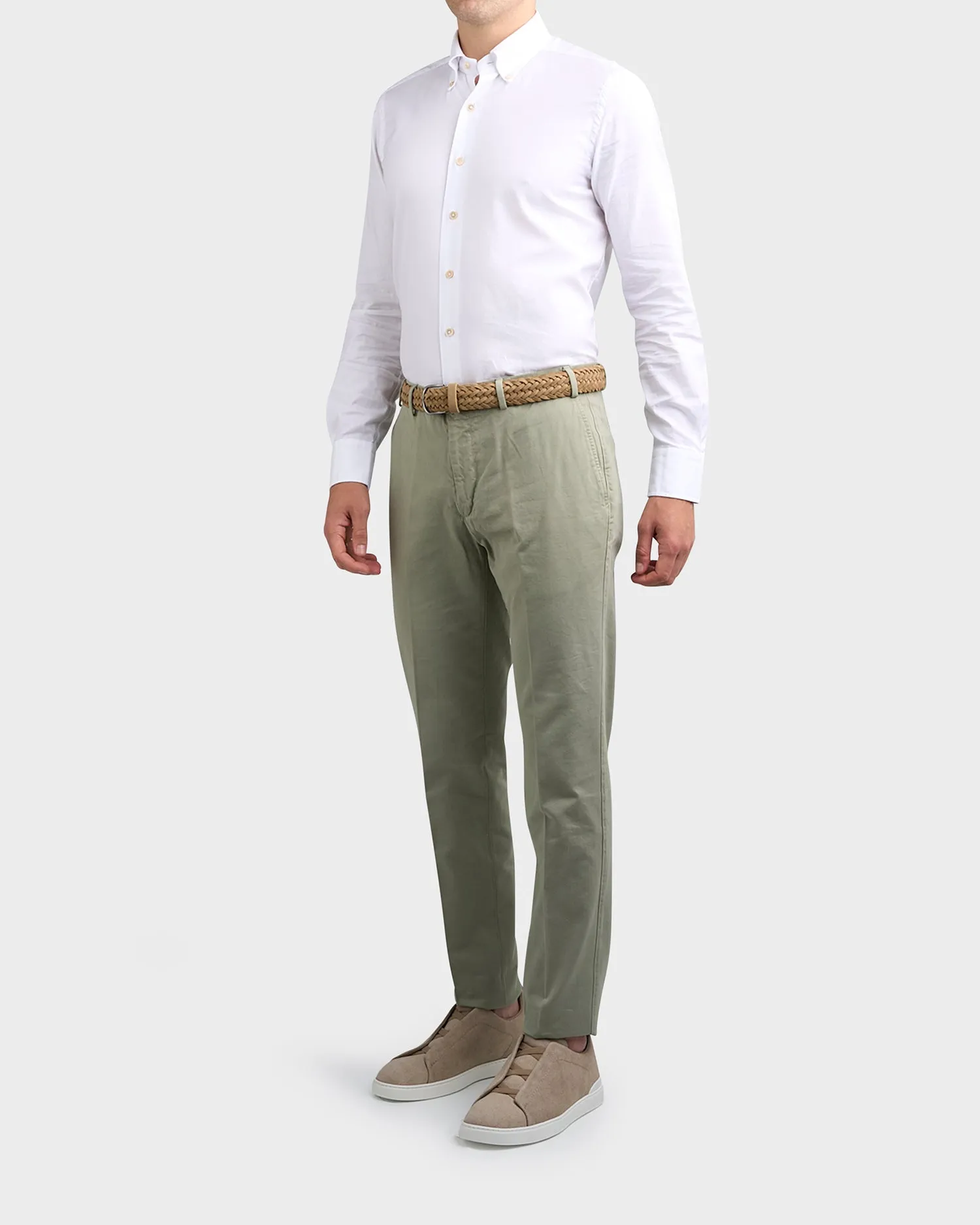 Sage Green Cotton Twill Tailored Cut Chinos
