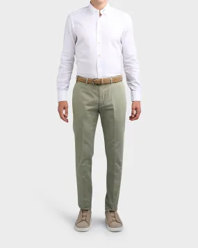 Sage Green Cotton Twill Tailored Cut Chinos