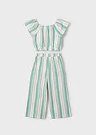 Striped Jade Wide Leg Linen Pants 2 Piece Set