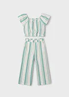 Striped Jade Wide Leg Linen Pants 2 Piece Set