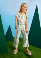 Striped Jade Wide Leg Linen Pants 2 Piece Set