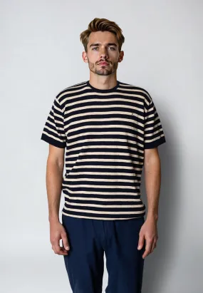 Thomas stripe knitted t-shirt - Navy/Ecru striped
