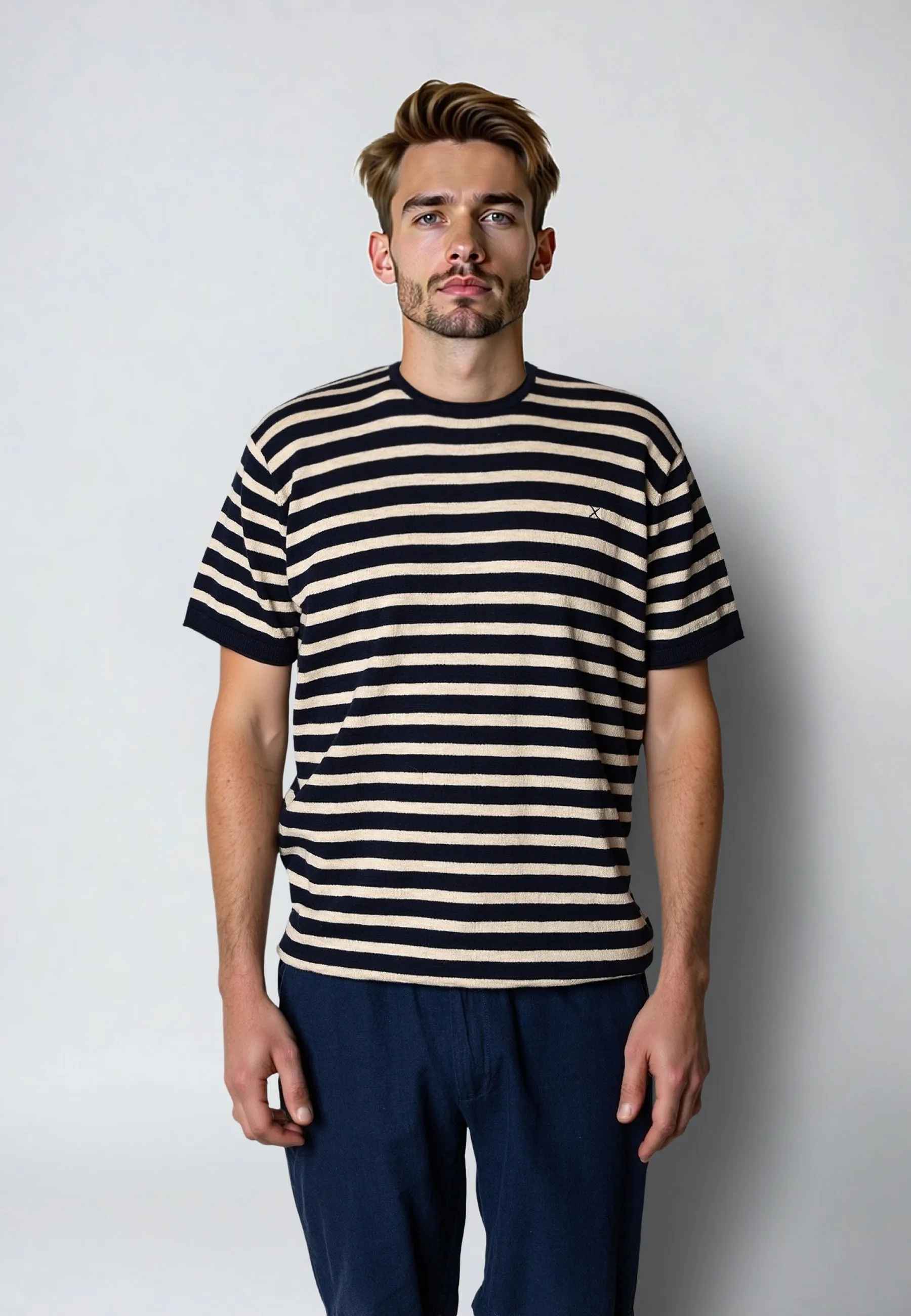 Thomas stripe knitted t-shirt - Navy/Ecru striped