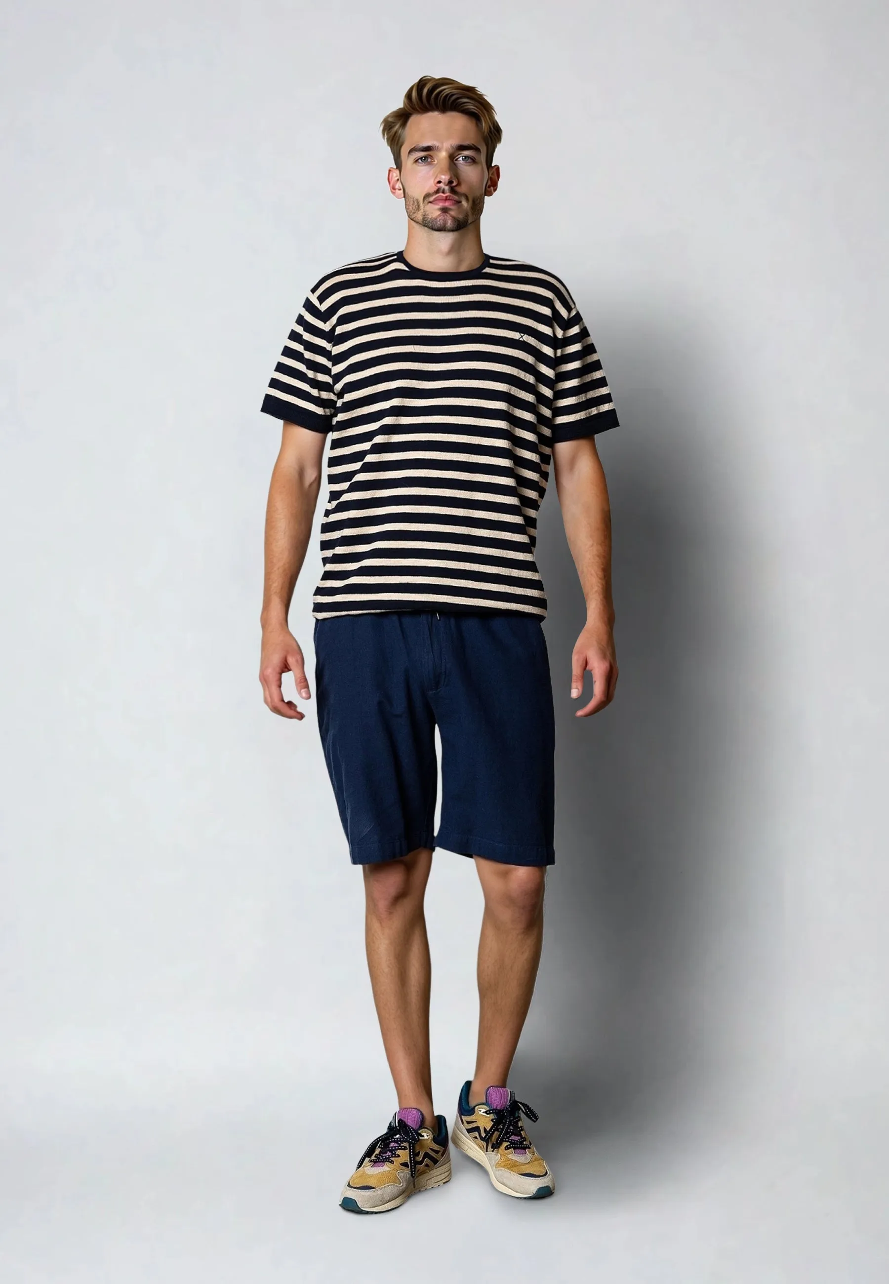 Thomas stripe knitted t-shirt - Navy/Ecru striped