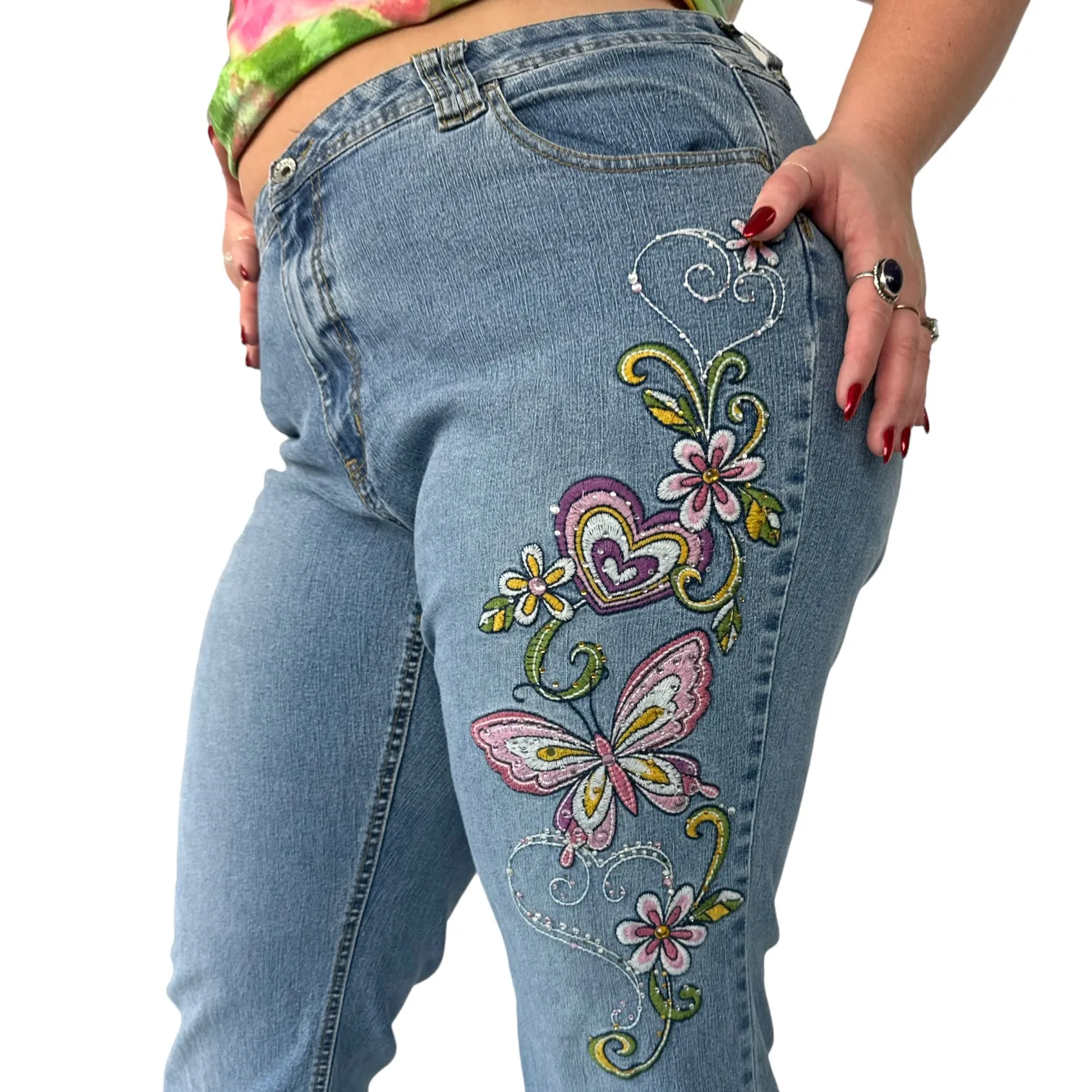 Y2K Butterfly Flare Jeans (2XL/3XL)